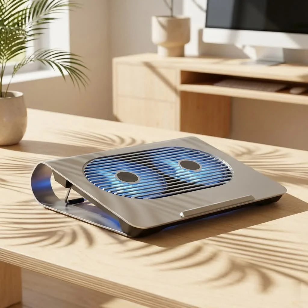 Laptop with a cooling pad underneath