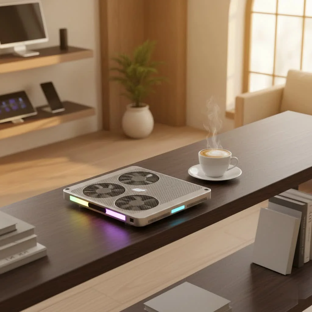 MacBook on a laptop cooling stand