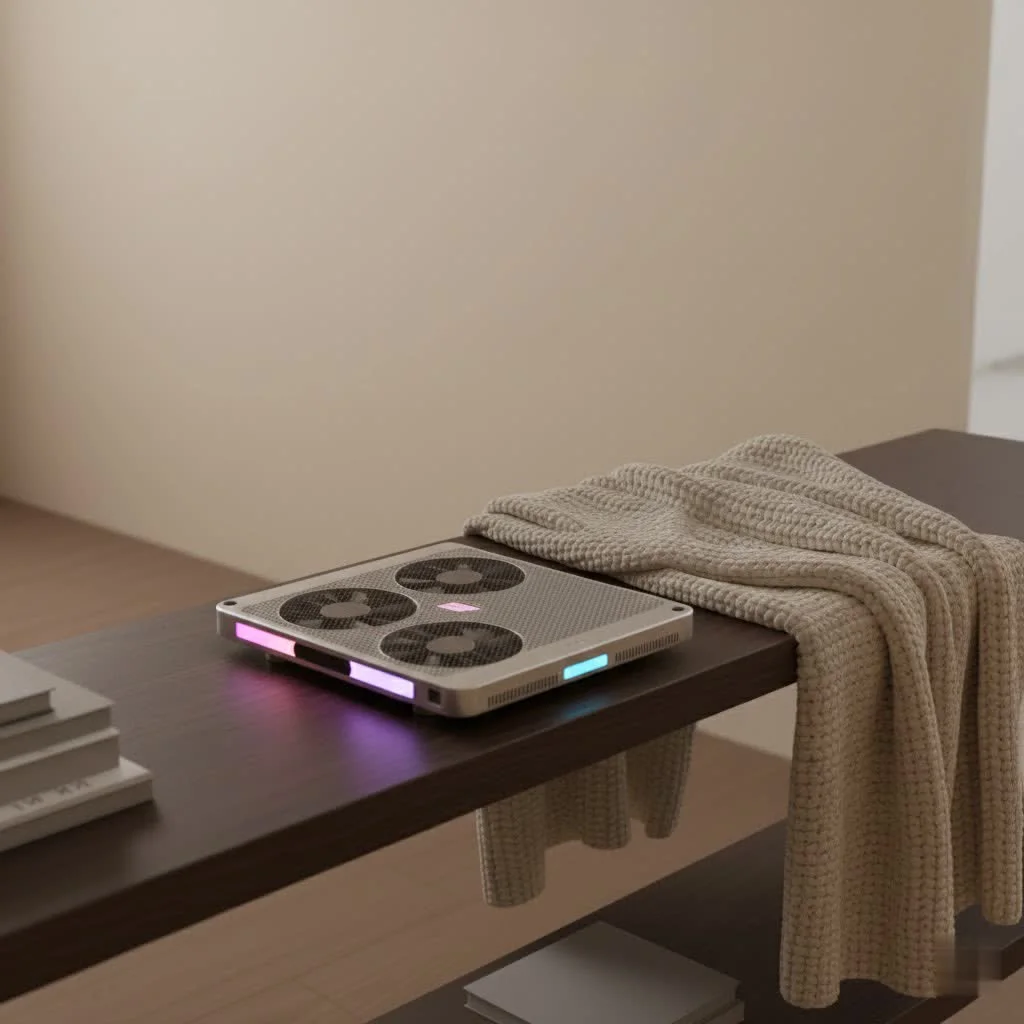 Laptop on a cooling stand with RGB lighting